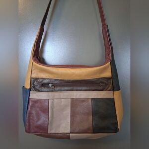 Vtg '70s Leather Patchwork Shoulder Bag